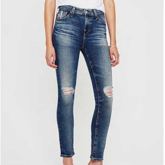 Ag Adriano Goldschmied Denim - AG Adriano Goldschmied Mari High Rise Straight Jeans Distressed Denim Size 26 R